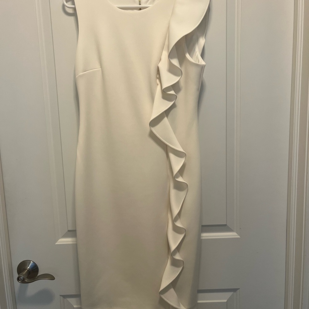 Calvin Klein White Sleeveless Asymmetrical Dress